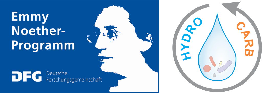 The logo of the hydrocarb project. It shows bacterial cells in a water droplet, surrounded by a circular arrow